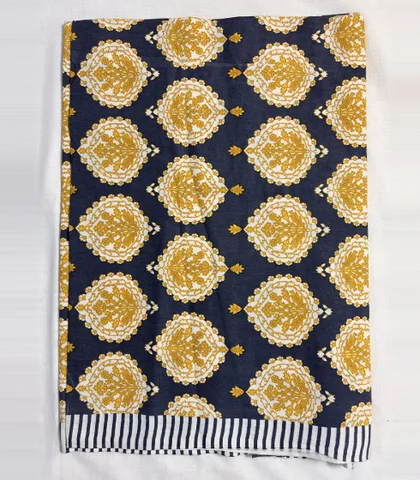 Neelambari Navy and Mustard Bedsheet Set