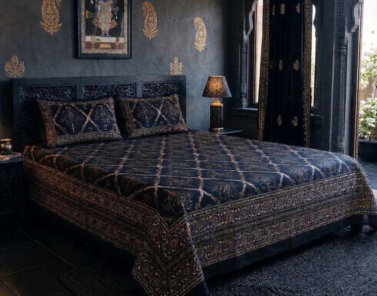 Badal Mahal Cotton Bedsheet with Golden Jaali Design, Super King Size 108 x 108