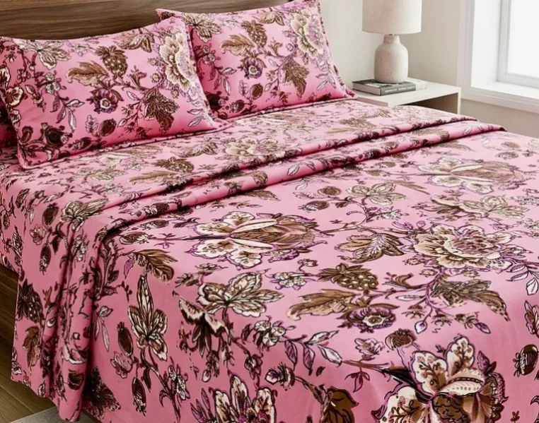Gulabi Bagh Rajasthani Hand Block Print Cotton Bedsheet, King Size 108 x 90