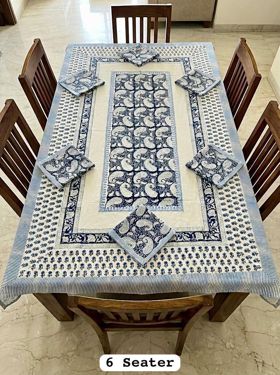 Neel Kairi Rajasthani Waxed Handblock Print Cotton Table Runner Set
