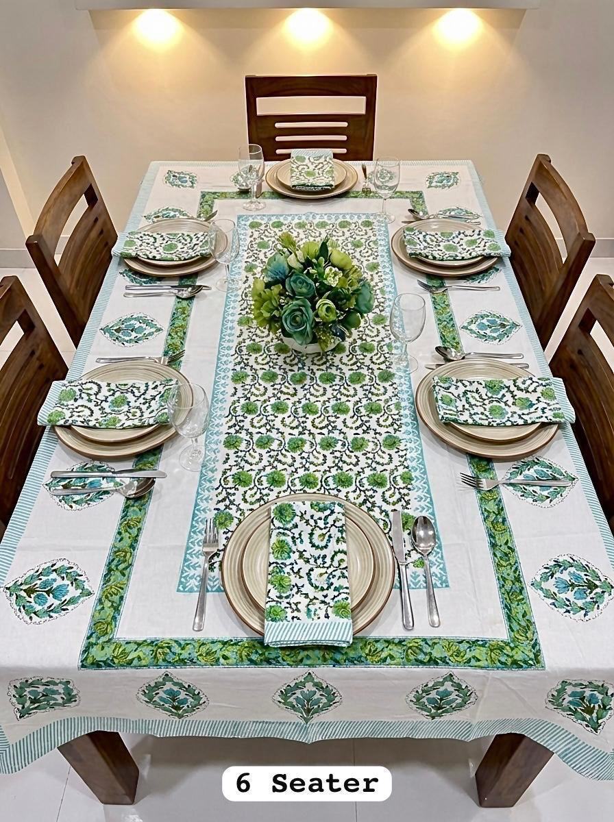 Harit Van Rajasthani Waxed Handblock Print Cotton Table Runner Set