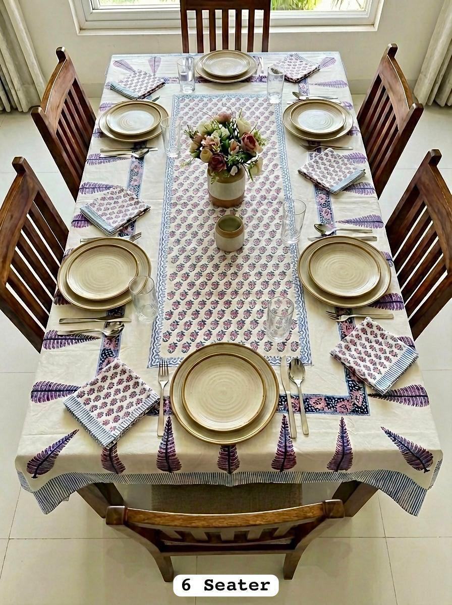 Jamuni Rajasthani Waxed Handblock Print Cotton Table Runner Set