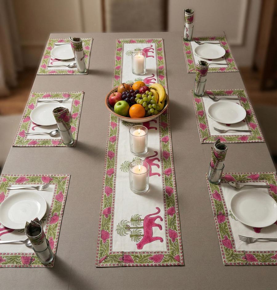 Gulabi Van Rajasthani Waxed Handblock Print Cotton Table Runner Set