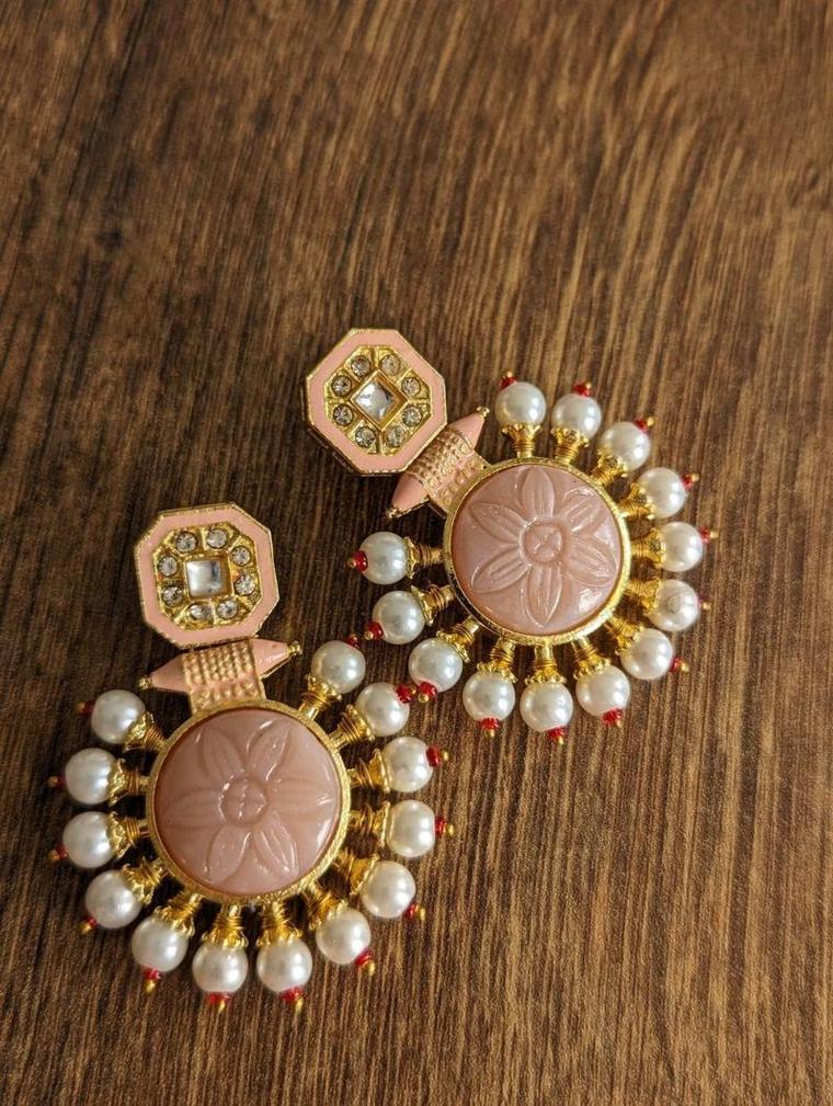 Peach Pearl Elegance Dangler Earrings, photo 2