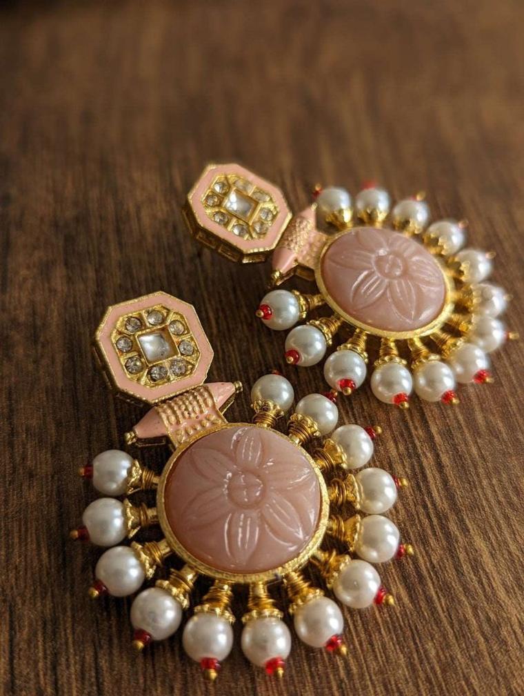 Peach Pearl Elegance Dangler Earrings, photo 3