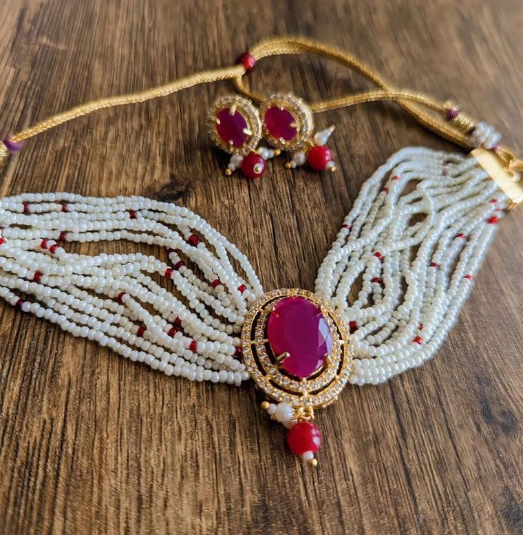 Elegance Ruby Luxury Pearl Jewellery Set, photo 2