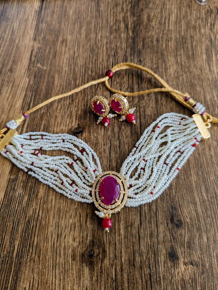 Elegance Ruby Luxury Pearl Jewellery Set, photo 3