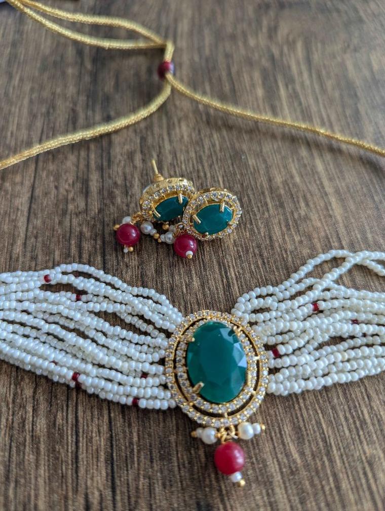 Elegance Emerald Luxury Pearl Jewellery Set, photo 2