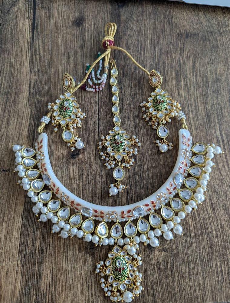 Ethereal Red Rajwadi Kundan Necklace Set, photo 2