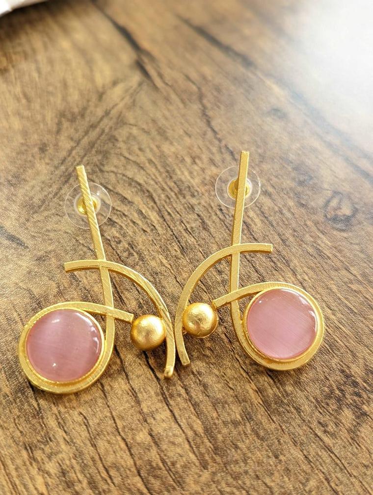Blush Charm Pastel Pink Monalisa Brass Earrings, photo 2
