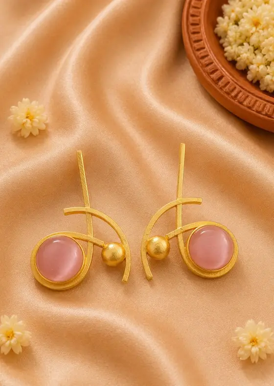 Blush Charm Pastel Pink Monalisa Brass Earrings