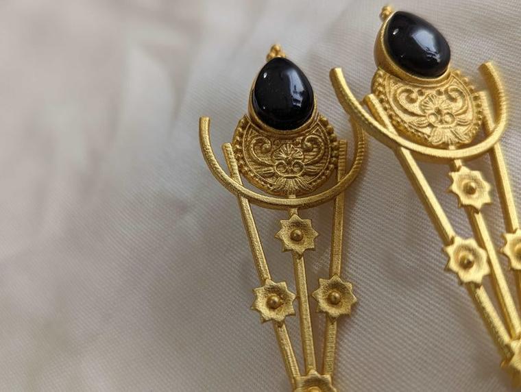 Midnight Elegance Ethnic Brass Stone Earrings, photo 2