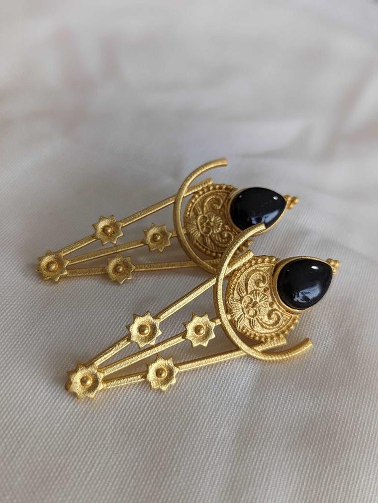 Midnight Elegance Ethnic Brass Stone Earrings | Mookmati