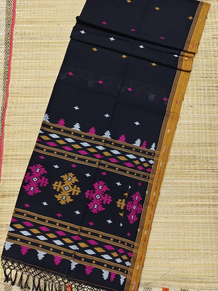 Black Bengal Cotton Jamdani Saree with Multicolour Buta, photo 2